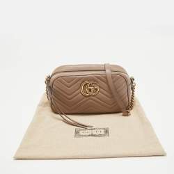 Gucci Beige Matelassé Leather Small GG Marmont Camera Shoulder Bag