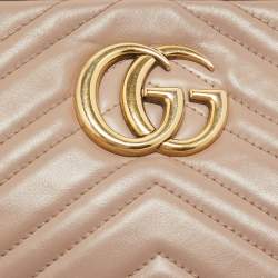 Gucci Beige Matelassé Leather Small GG Marmont Camera Shoulder Bag