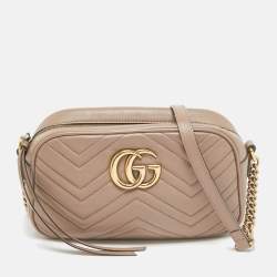 Gucci Beige Matelassé Leather Small GG Marmont Camera Shoulder Bag