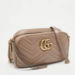 Gucci Beige Matelassé Leather Small GG Marmont Camera Shoulder Bag