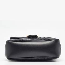 Gucci Black Matelassé Leather GG Marmont Top Handle Bag