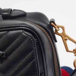 Gucci Black Matelassé Leather GG Marmont Top Handle Bag