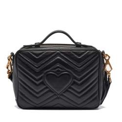 Gucci Black Matelassé Leather GG Marmont Top Handle Bag