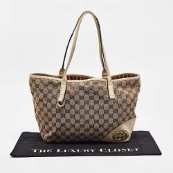 Gucci Beige/Off White GG Canvas and Leather Britt Tote