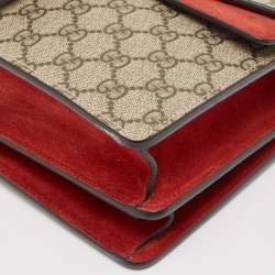 Pre Owned Gucci Red/Beige GG Supreme Canvas and Suede Small Dionysus Shoulder Bag
