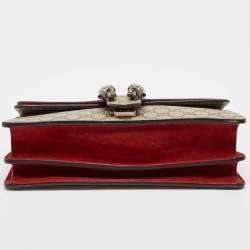 Pre Owned Gucci Red/Beige GG Supreme Canvas and Suede Small Dionysus Shoulder Bag