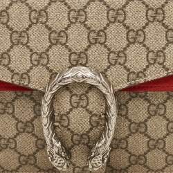 Pre Owned Gucci Red/Beige GG Supreme Canvas and Suede Small Dionysus Shoulder Bag