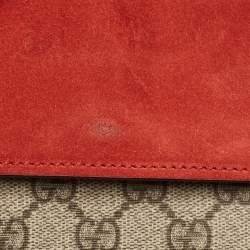 Pre Owned Gucci Red/Beige GG Supreme Canvas and Suede Small Dionysus Shoulder Bag