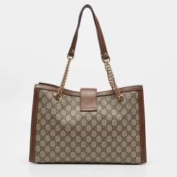 Pre Owned Gucci Brown/Beige GG Supreme Canvas Medium Padlock Shoulder Bag