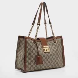 Pre Owned Gucci Brown/Beige GG Supreme Canvas Medium Padlock Shoulder Bag