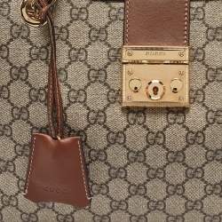 Pre Owned Gucci Brown/Beige GG Supreme Canvas Medium Padlock Shoulder Bag