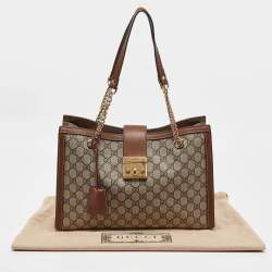 Pre Owned Gucci Brown/Beige GG Supreme Canvas Medium Padlock Shoulder Bag