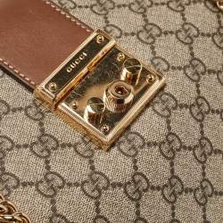 Pre Owned Gucci Brown/Beige GG Supreme Canvas Medium Padlock Shoulder Bag