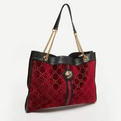 Gucci Red/Black Jumbo GG Velvet Large Rajah Tote