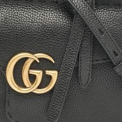 Gucci Black Leather Mini GG Marmont Top Handle Bag