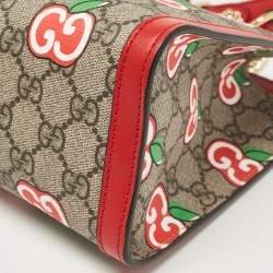 Gucci Red/Beige GG Supreme Canvas Apple Print Small Padlock Shoulder Bag