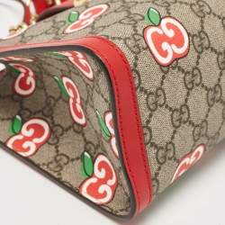 Gucci Red/Beige GG Supreme Canvas Apple Print Small Padlock Shoulder Bag