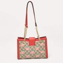 Gucci Red/Beige GG Supreme Canvas Apple Print Small Padlock Shoulder Bag