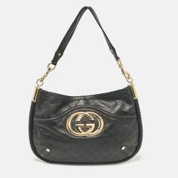Pre Owned Gucci Black Guccissima Leather Britt Shoulder Bag