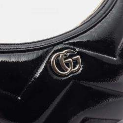 Gucci Black Patent Leather GG Marmont Small Shoulder Bag