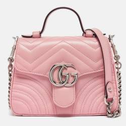 Gucci Pink Matelassé Leather Mini GG Marmont Top Handle Bag