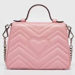 Gucci Pink Matelassé Leather Mini GG Marmont Top Handle Bag