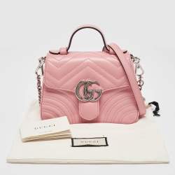 Gucci Pink Matelassé Leather Mini GG Marmont Top Handle Bag