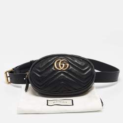 Pre Owned Gucci Black Matelassé Leather GG Marmont Belt Bag