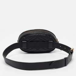 Pre Owned Gucci Black Matelassé Leather GG Marmont Belt Bag