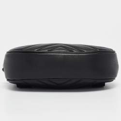 Pre Owned Gucci Black Matelassé Leather GG Marmont Belt Bag