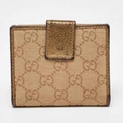 Gucci Beige/Gold GG Canvas and Leather Compact Wallet