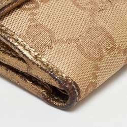 Gucci Beige/Gold GG Canvas and Leather Compact Wallet