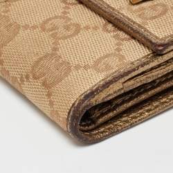Gucci Beige/Gold GG Canvas and Leather Compact Wallet