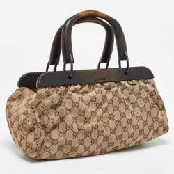 Gucci Beige GG Canvas Wooden Handle Satchel