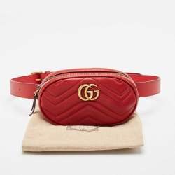 Gucci Red Matelassé Leather Mini GG Marmont Belt Bag