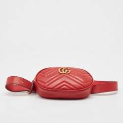 Gucci Red Matelassé Leather Mini GG Marmont Belt Bag