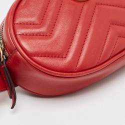 Gucci Red Matelassé Leather Mini GG Marmont Belt Bag