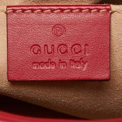 Pre Owned Gucci Red Matelassé Leather Small GG Marmont Shoulder Bag