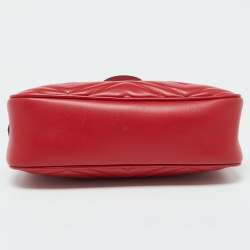 Pre Owned Gucci Red Matelassé Leather Small GG Marmont Shoulder Bag