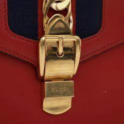 Gucci Red Calf Leather Mini Sylvie Satchel Bag