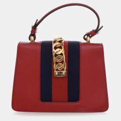 Gucci Red Calf Leather Mini Sylvie Satchel Bag