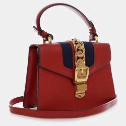 Gucci Red Calf Leather Mini Sylvie Satchel Bag