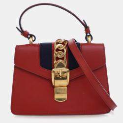 Gucci Red Calf Leather Mini Sylvie Satchel Bag