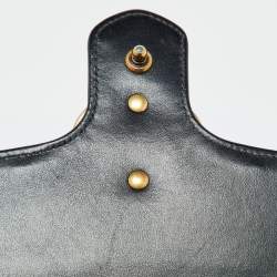 Pre Owned Gucci Black Leather GG Marmont Mini Top Handle Bag