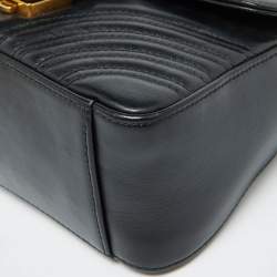 Pre Owned Gucci Black Leather GG Marmont Mini Top Handle Bag