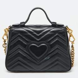 Pre Owned Gucci Black Leather GG Marmont Mini Top Handle Bag