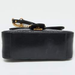 Pre Owned Gucci Black Leather GG Marmont Mini Top Handle Bag