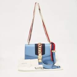 Gucci Light Blue Leather Small Web Sylvie Shoulder Bag