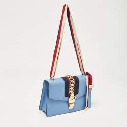 Gucci Light Blue Leather Small Web Sylvie Shoulder Bag