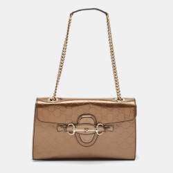 Pre Owned Gucci Bronze Guccissima Patent Leather Medium Emily Chain Shoulder Bag